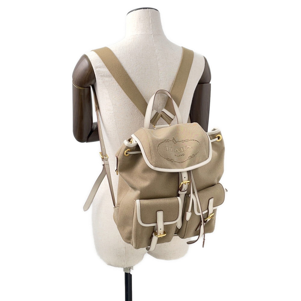 PRADA Logo Jacquard Backpack Beige1BZ006 Canvas