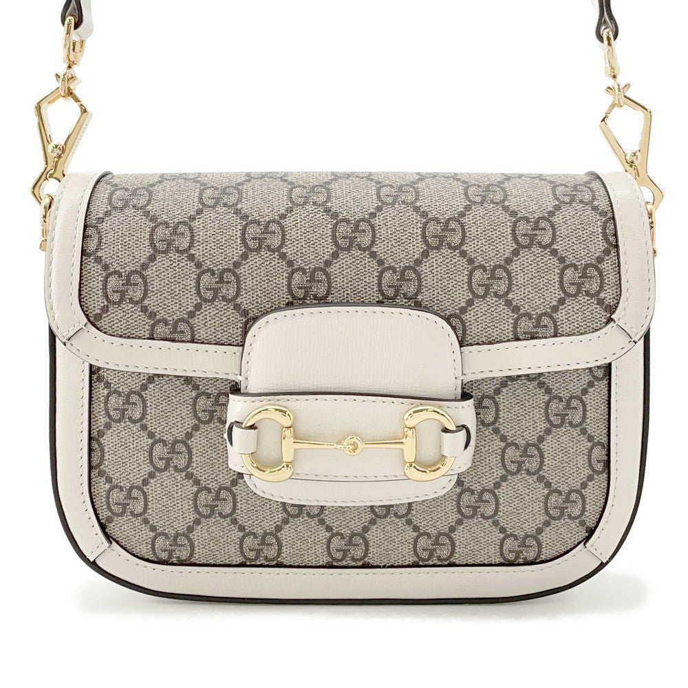 GUCCI GG Supreme Horsebit Shoulder Bag Beige/Ivory658574 PVC Leather