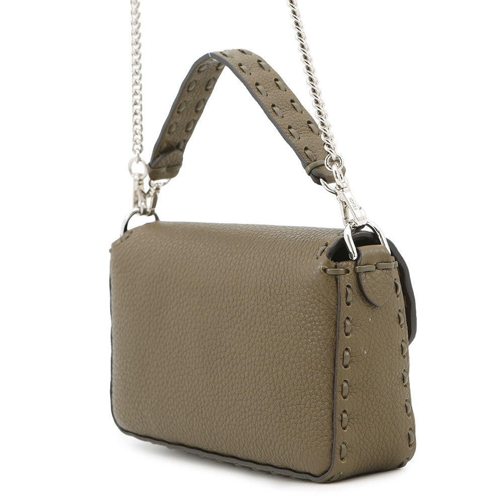 FENDI Baguette Selleria 2-Way Chain Shoulder Bag Khaki8BS017 Leather Size Mini