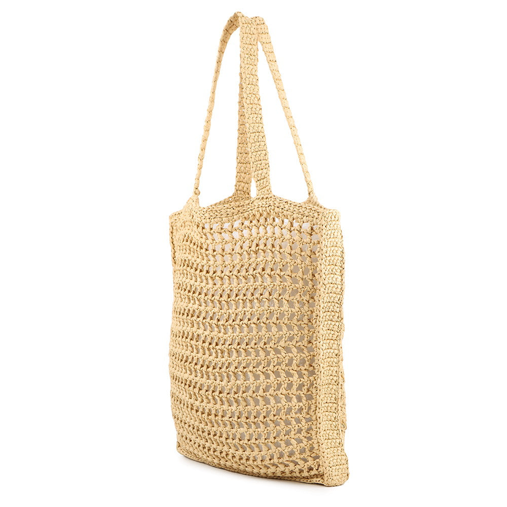 PRADA Logo Crochet Tote Bag Natural2VG105 Raffia