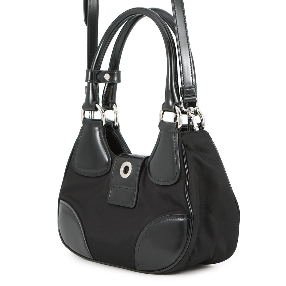 PRADA Moon Re-Nylon 2way Handbag Black1BA381 Leather Nylon