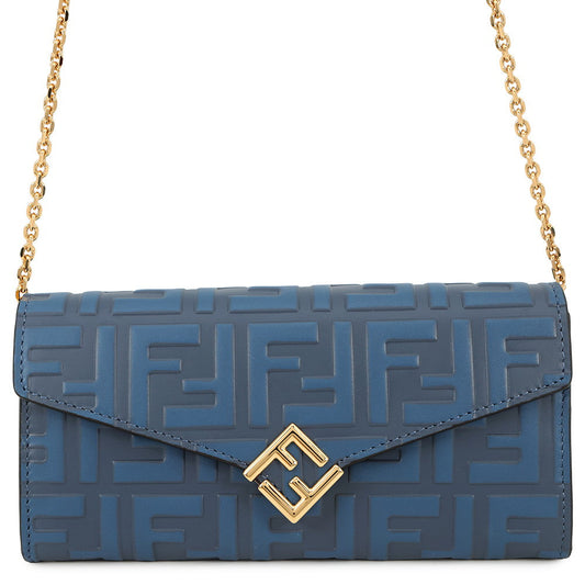 FENDI Zucca Pattern F is FENDI Chain Long Wallet Blue8M0365 Leather