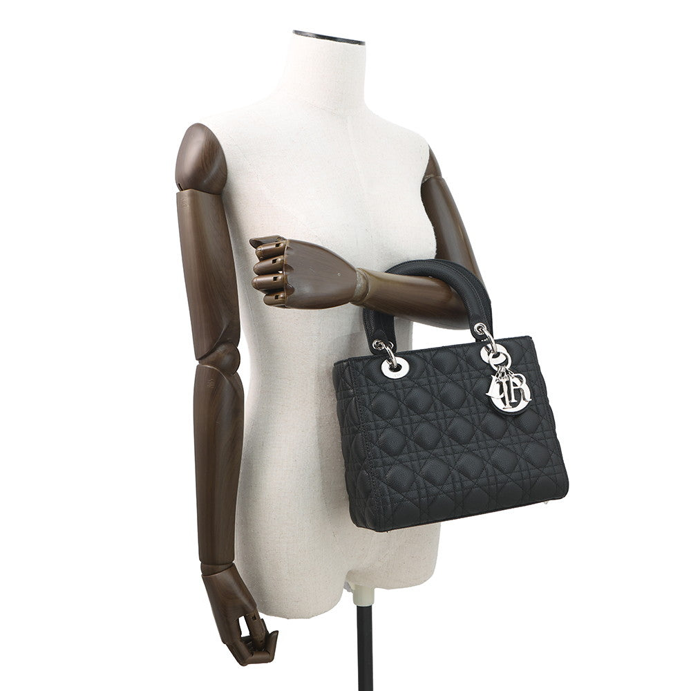 Dior Cannage Lady Dior 2WAY Handbag BlackM0565PWRT_M900 Grained CalfLeather Size Medium