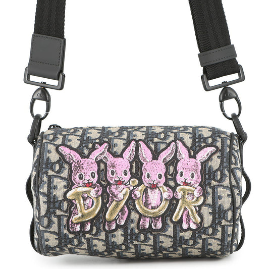 Dior Oblique Roller Shoulder Bag Rabbit Kids Black/BeigeM9916SNHO_M884 Canvas Leather Size Mini