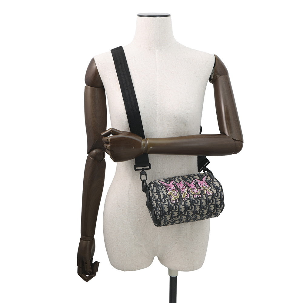 Dior Oblique Roller Shoulder Bag Rabbit Kids Black/BeigeM9916SNHO_M884 Canvas Leather Size Mini