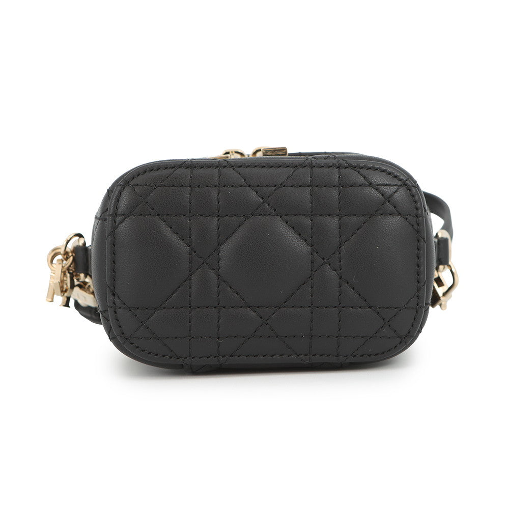 Dior Cannage 2-Way Vanity Shoulder Pouch Black Leather