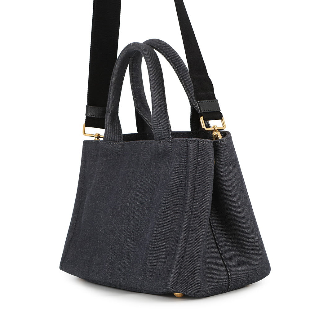 PRADA Canapa 2WAY Tote Bag Robot Navy/Multicolor1BG439 Denim