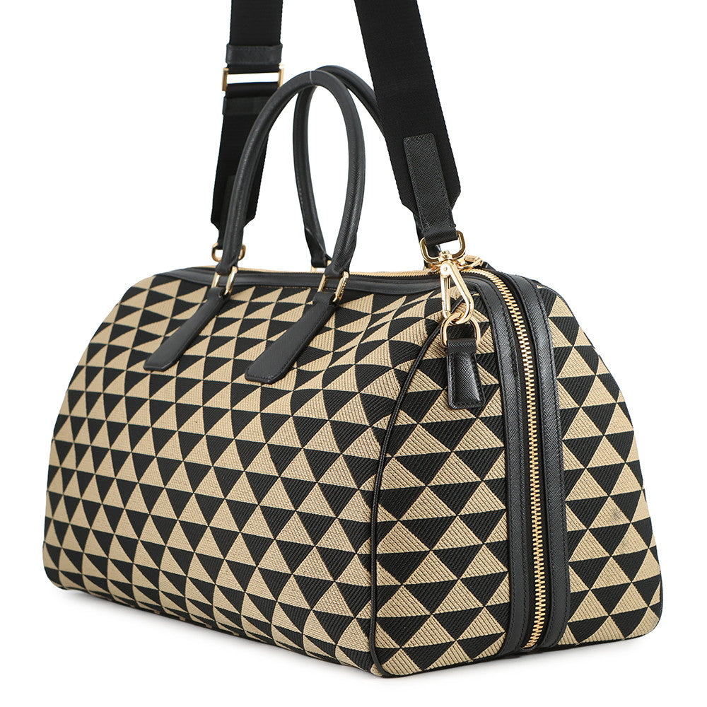 PRADA Symbol EmbroideryFabric Travel Bag Beige/Black2VC034 Canvas Saffiano LeatherLeather