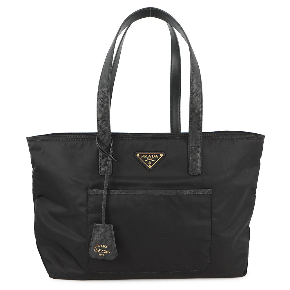PRADA Re-Edition 1978 Tote Bag Black1BG555 Nylon Saffiano LeatherLeather Size Medium