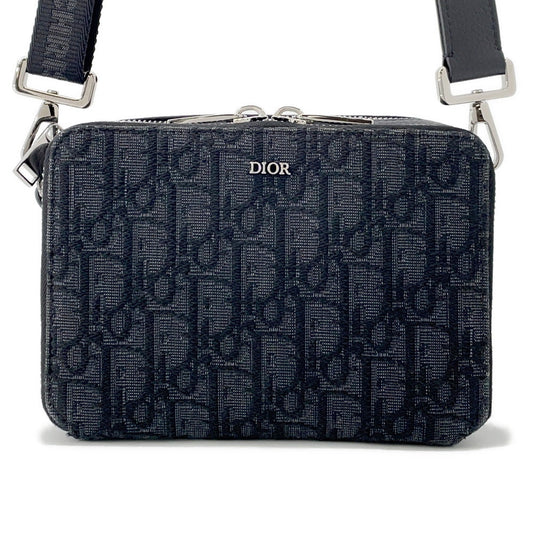 Dior Oblique Jacquard Zip Pouch Shoulder Bag Black2OBBC119YSE Canvas Leather