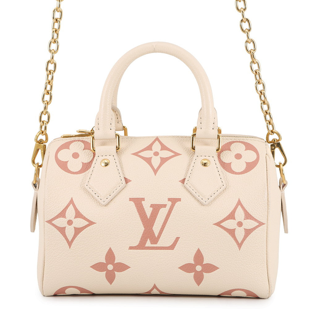 LOUIS VUITTON Speedy Bandouliere Crème/Rose TrianoneM46397 Monogram Empreinte Leather Size 20