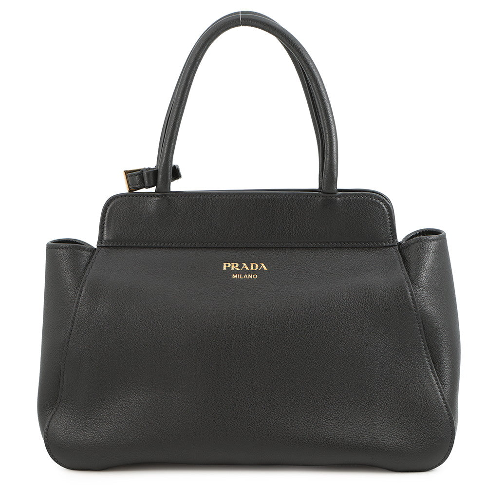 PRADA Handbag Black1BG533 Soft Grain Leather Size Medium