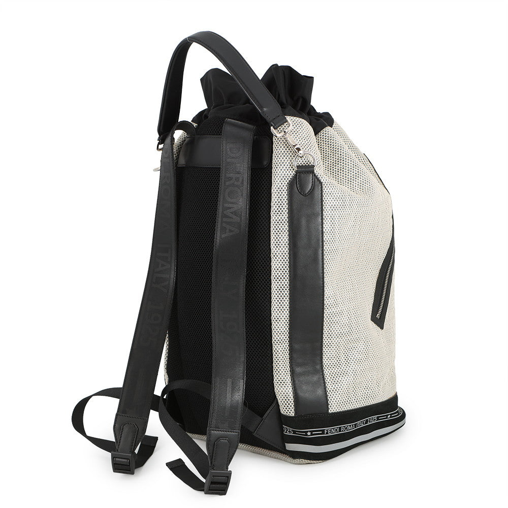 FENDI Logo Backpack Ivory/Black7VA466 Nylon Mesh
