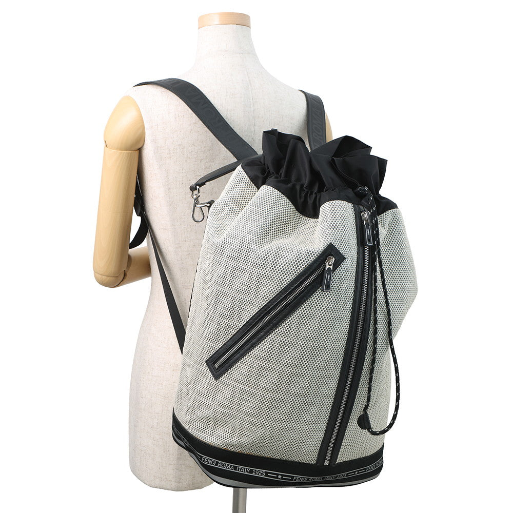 FENDI Logo Backpack Ivory/Black7VA466 Nylon Mesh