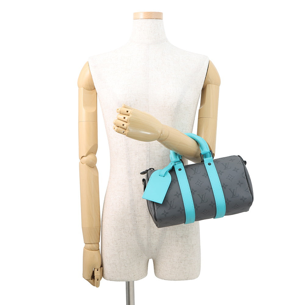 LOUIS VUITTON Keepall Bandouliere Turquoise/NoirM11645 Monogram Eclipse Reverse Size 25