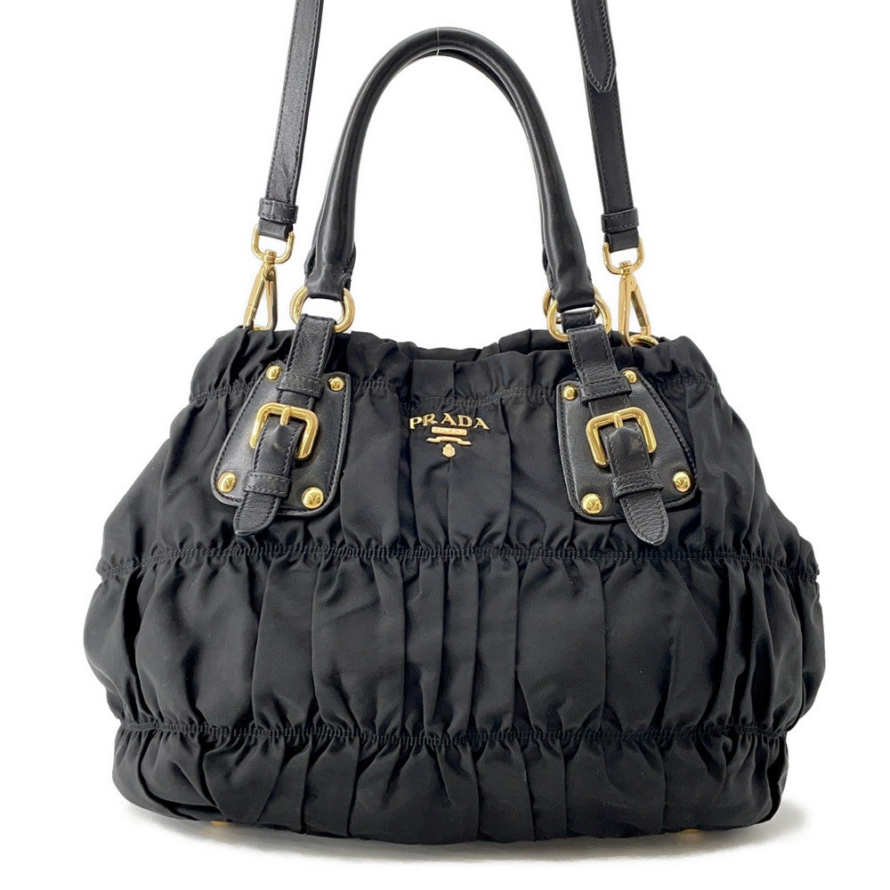 PRADA Gathered 2WAYHandbag BlackBN2346 Nylon Leather