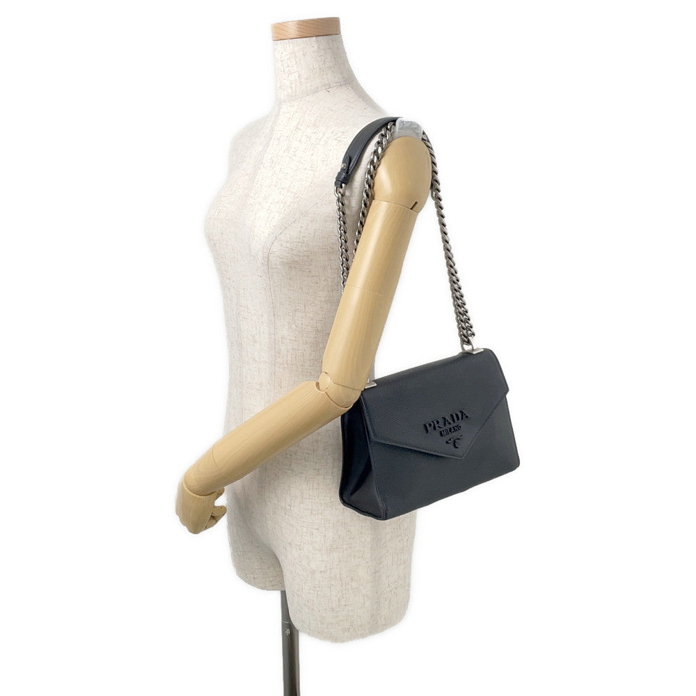 PRADA Saffiano Leather Logo Chainshoulder Bag Black1BD127 Leather