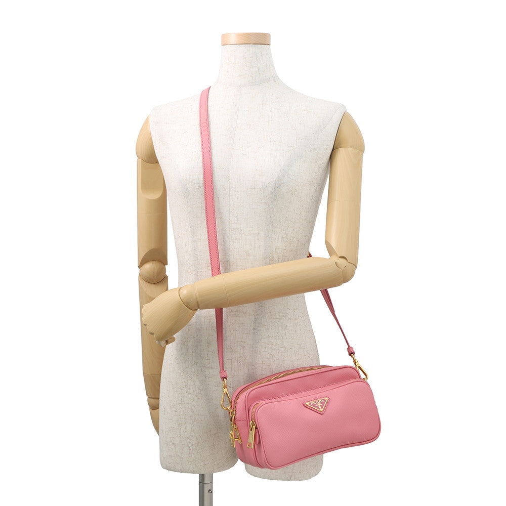 PRADA Triangle Logo Shoulder Bag PinkBT1010 Saffiano LeatherLeather