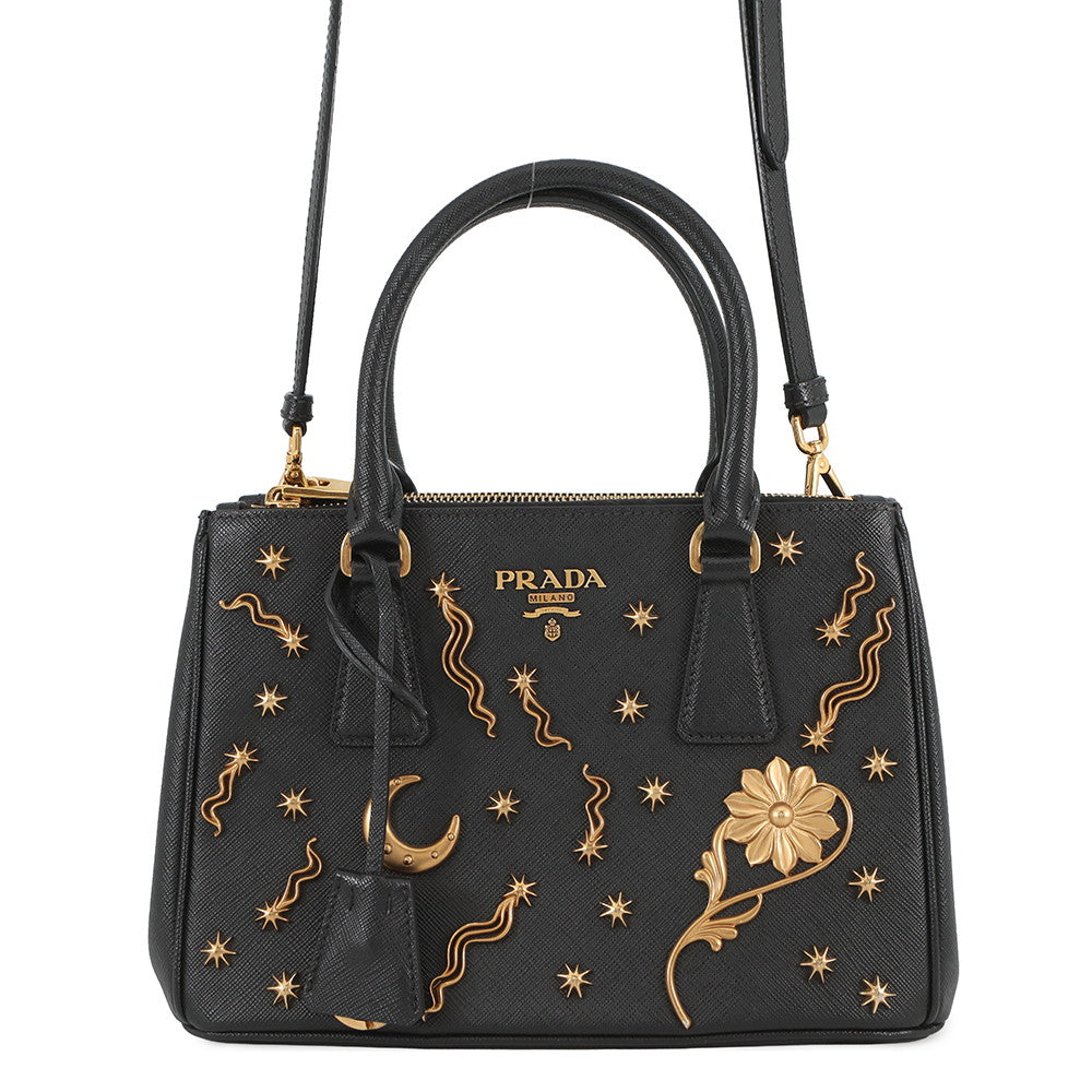 PRADA Galleria Studded 2-way Handbag Black1BA896 Saffiano LeatherLeather Size Small