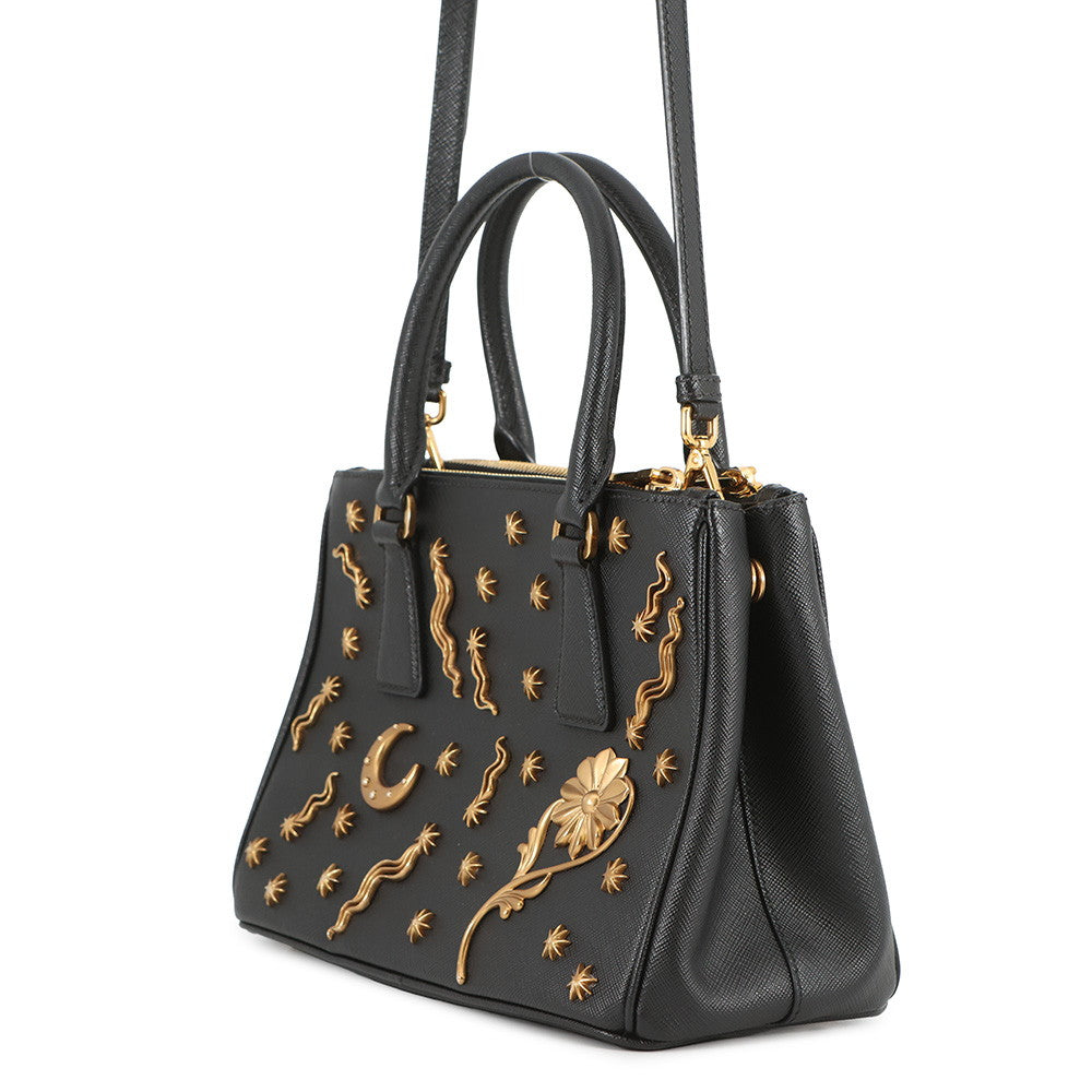 PRADA Galleria Studded 2-way Handbag Black1BA896 Saffiano LeatherLeather Size Small