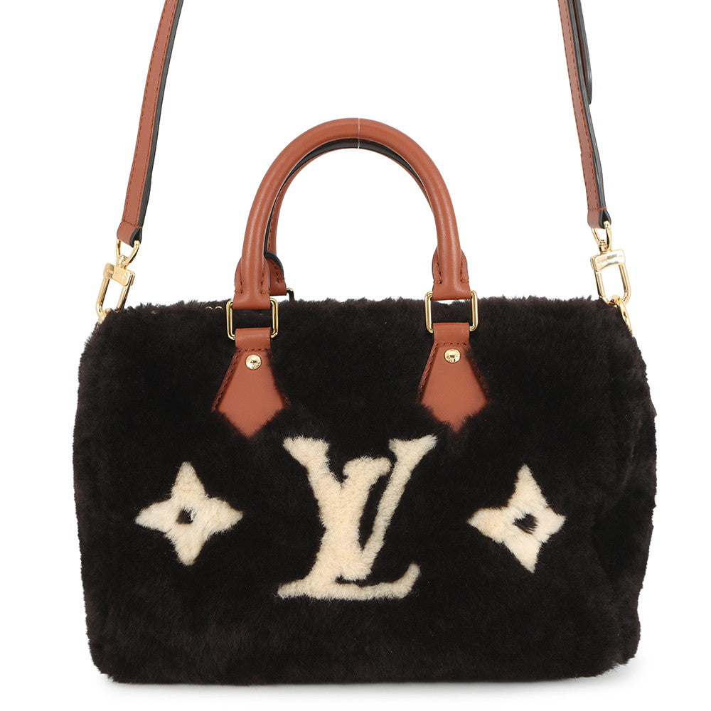 LOUIS VUITTON Speedy Bandouliere Noir/WhiteM11797 Monogram Shearling Size 30