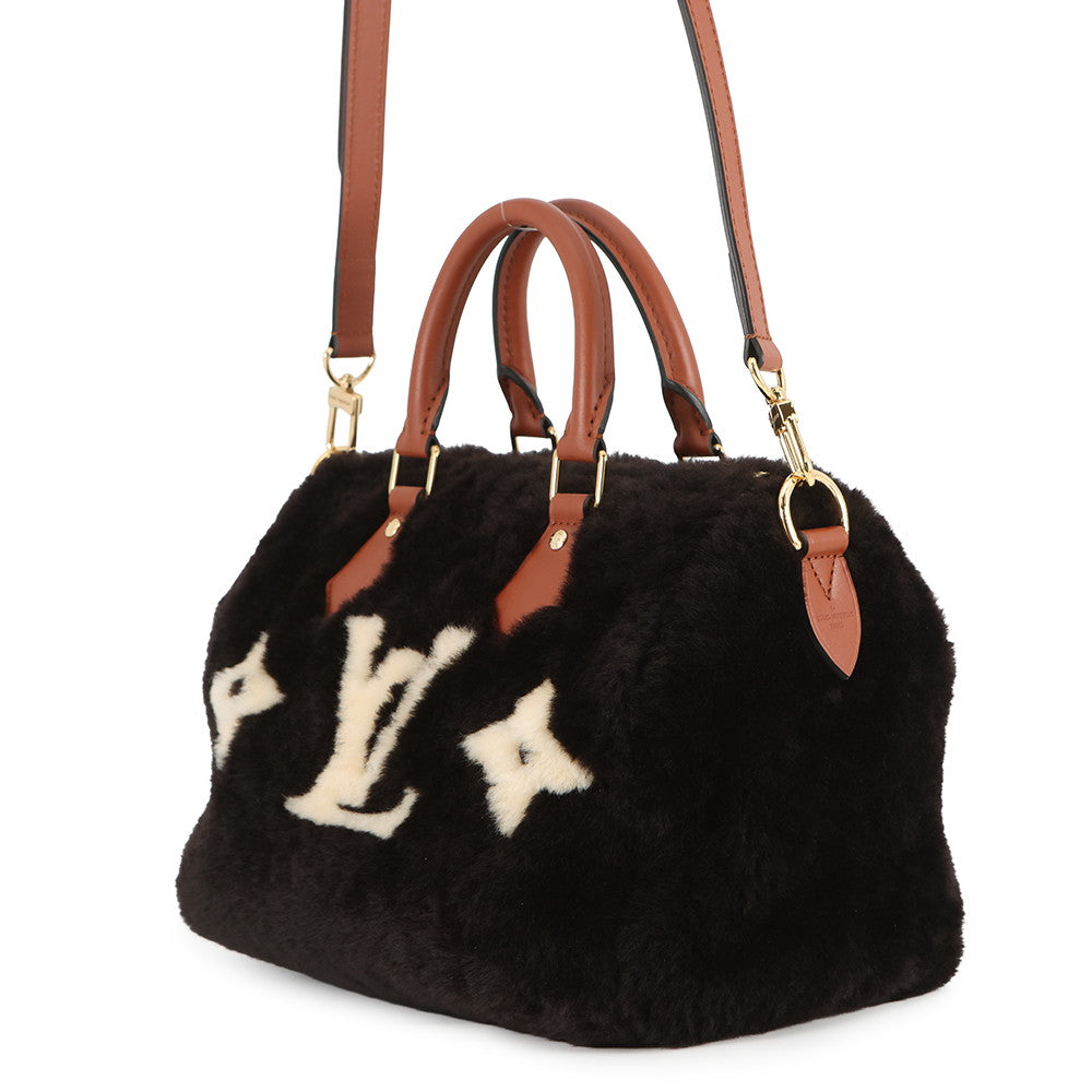 LOUIS VUITTON Speedy Bandouliere Noir/WhiteM11797 Monogram Shearling Size 30