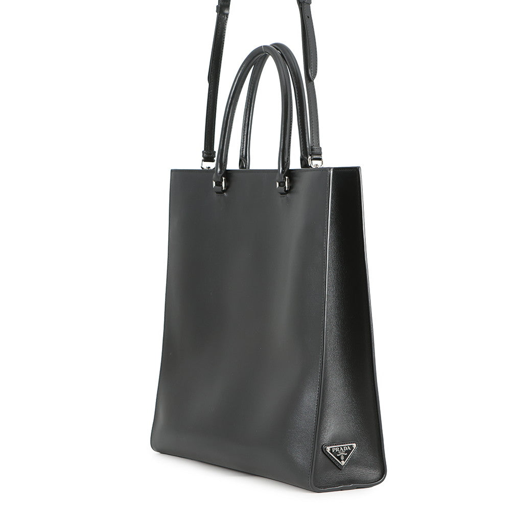 PRADA Triangle Logo Tote Bag Black1BA332 Leather
