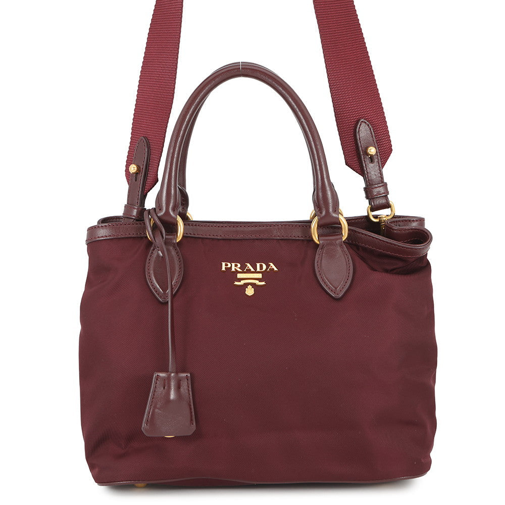 PRADA TESSUTO SOFT Handbag Bordeaux1BA172 Nylon Leather