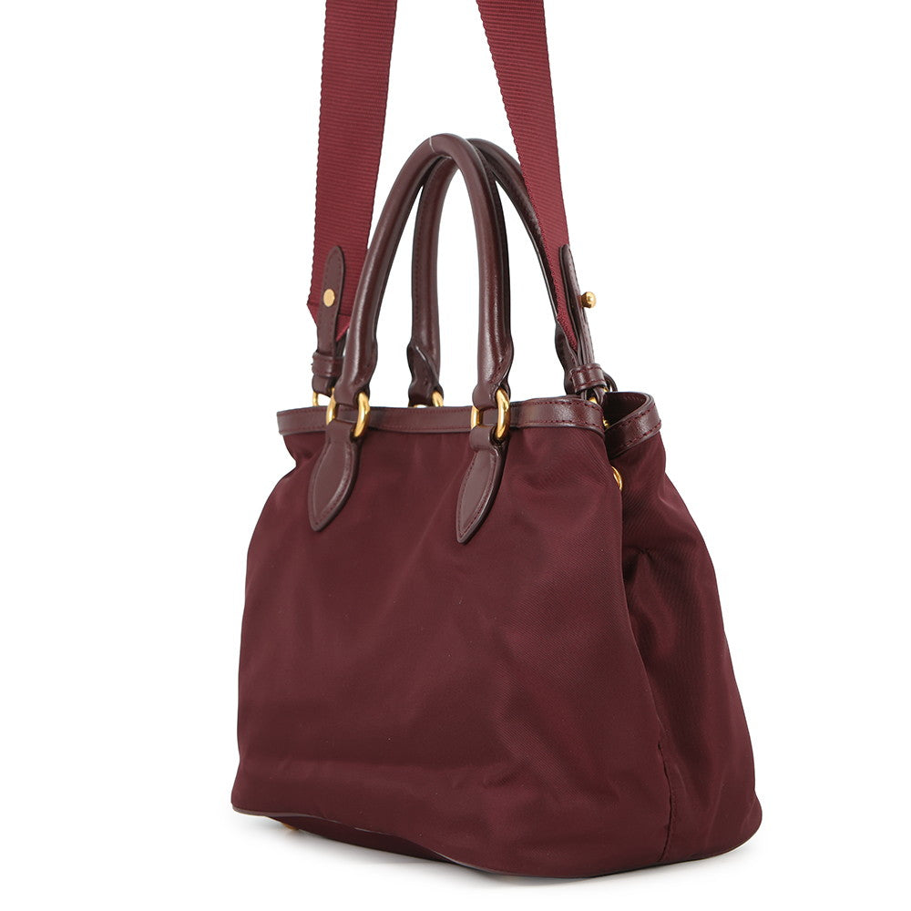 PRADA TESSUTO SOFT Handbag Bordeaux1BA172 Nylon Leather