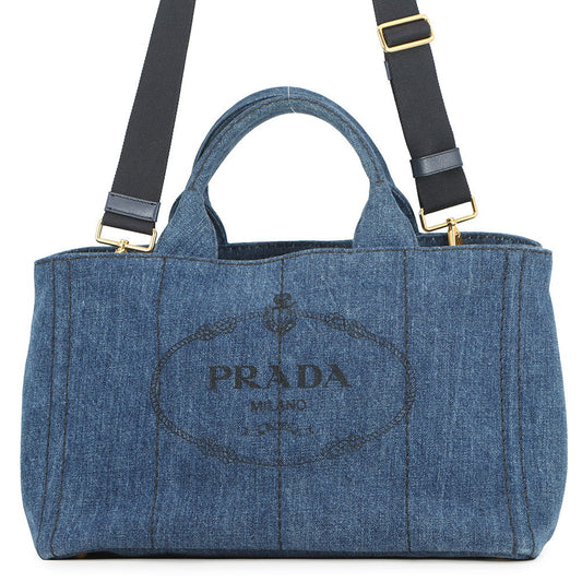 PRADA Canapa 2WAY Tote Bag Blue1BG642 Denim Size Medium