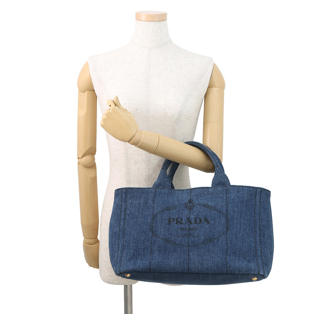 PRADA Canapa 2WAY Tote Bag Blue1BG642 Denim Size Medium