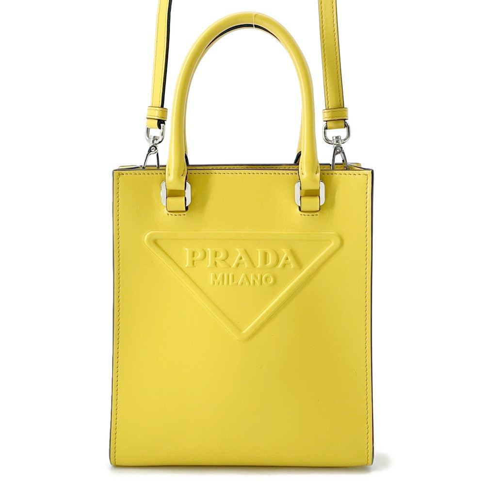 PRADA Triangle Logo 2WAY Handbag Yellow1BA333 Leather