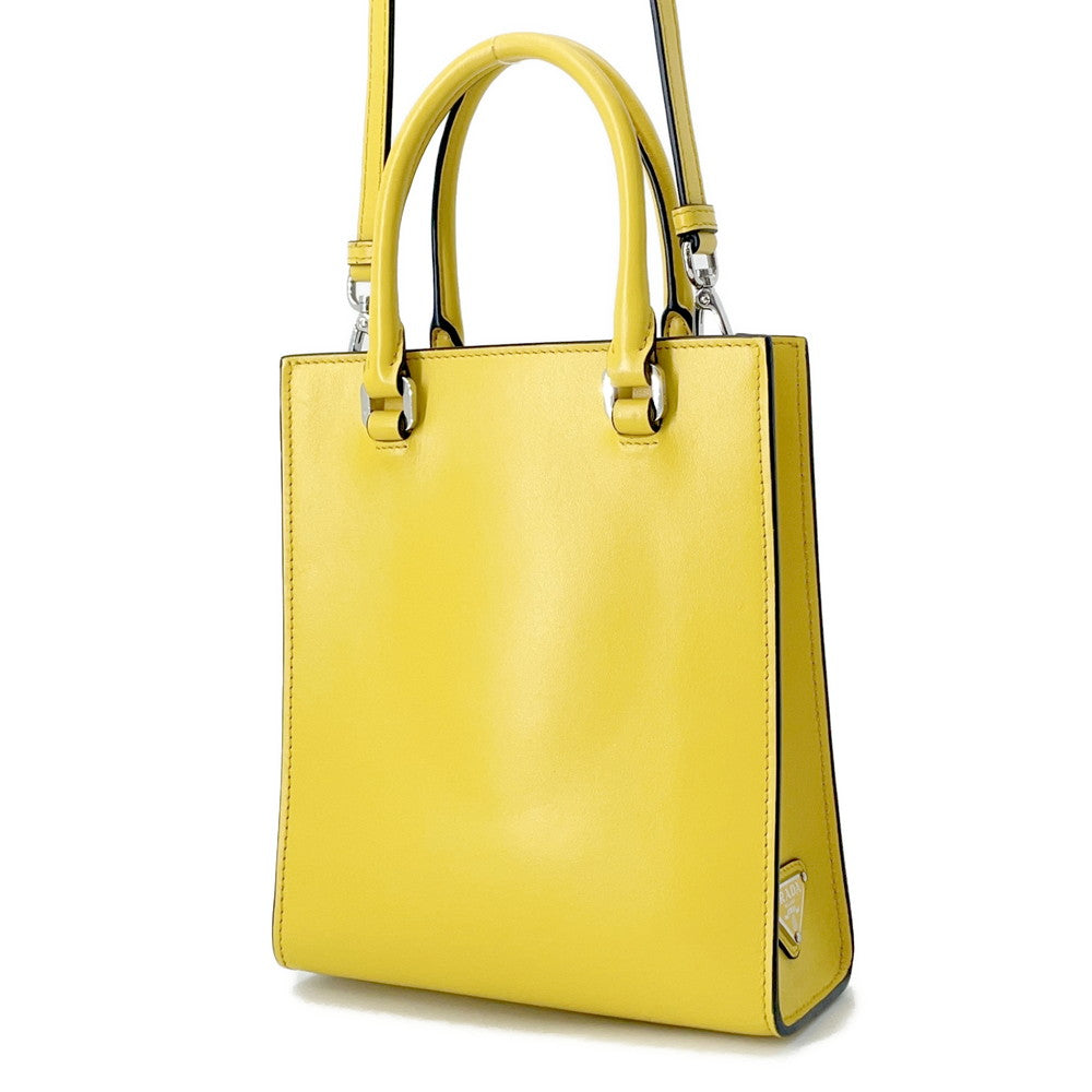 PRADA Triangle Logo 2WAY Handbag Yellow1BA333 Leather