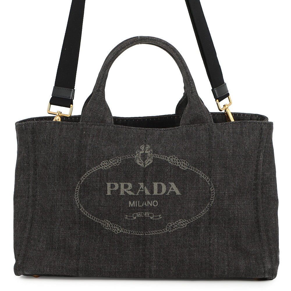 PRADA Canapa Tote Bag BlackB2642B Denim