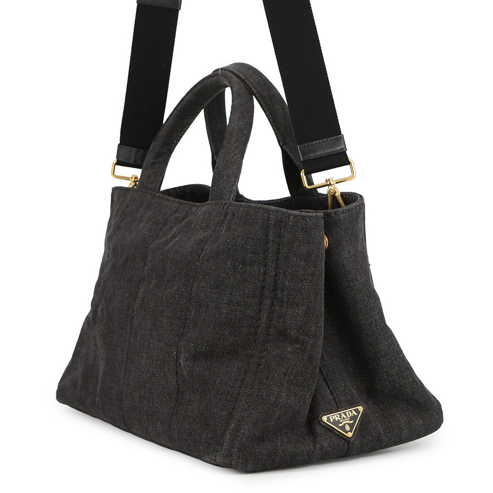 PRADA Canapa Tote Bag BlackB2642B Denim