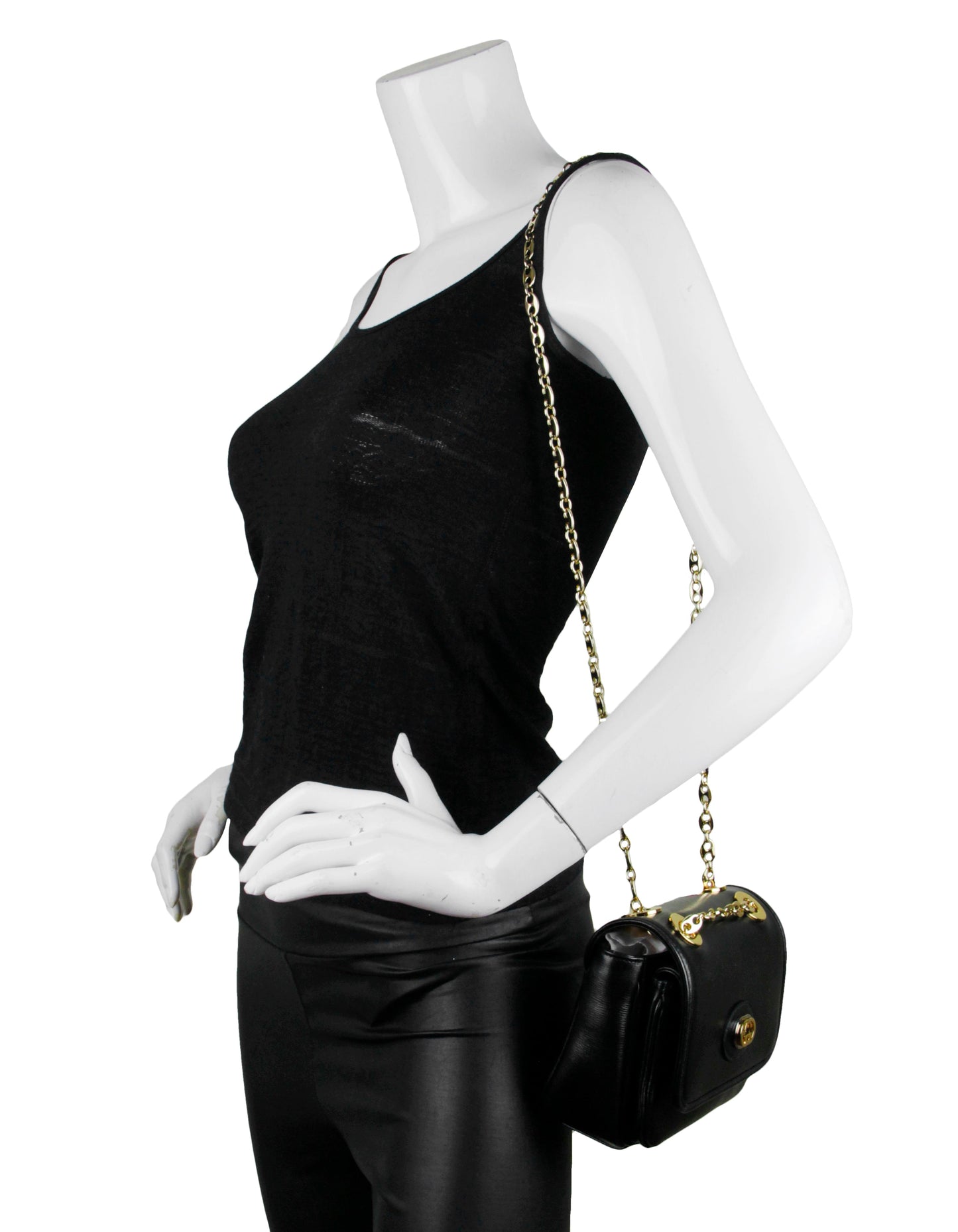 Gucci Black Leather GG Mini Marina Chain Shoulder Bag