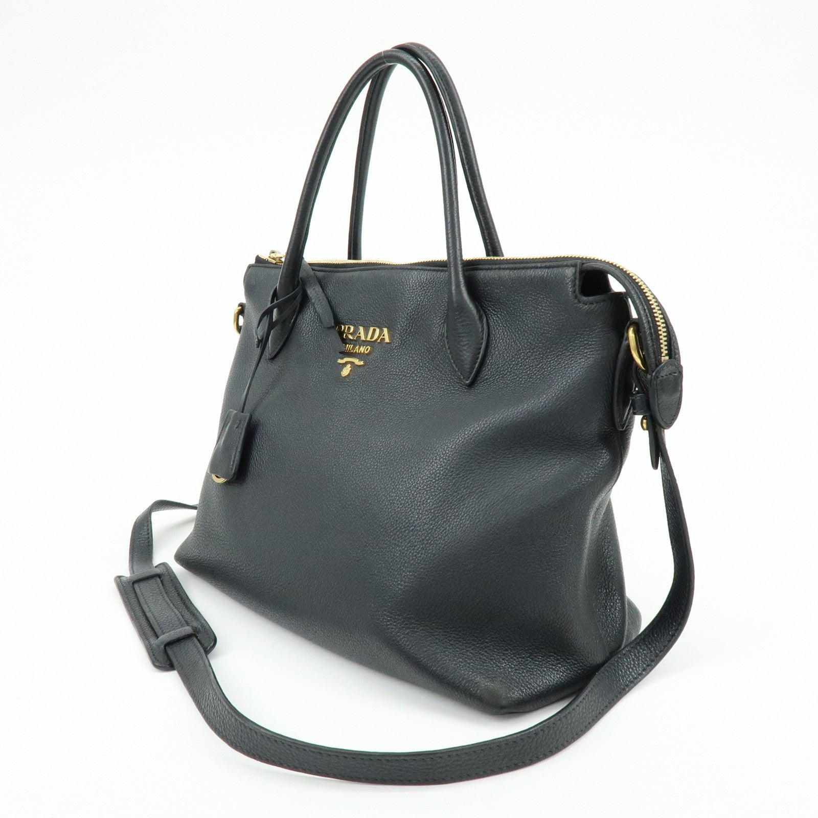 PRADA Leather 2Way Bag Hand Bag Shoulder Bag Black