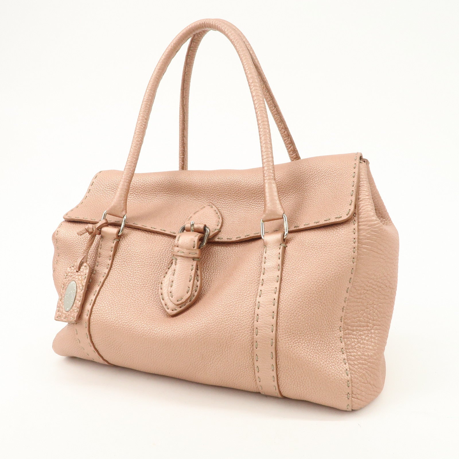 FENDI Selleria Leather Mini Linda Hand Bag Pink Silver Hardware 8BR458