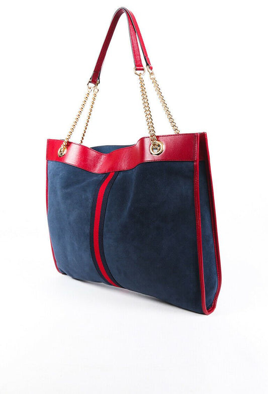 Gucci Blue Leather Suede Tote Style 1