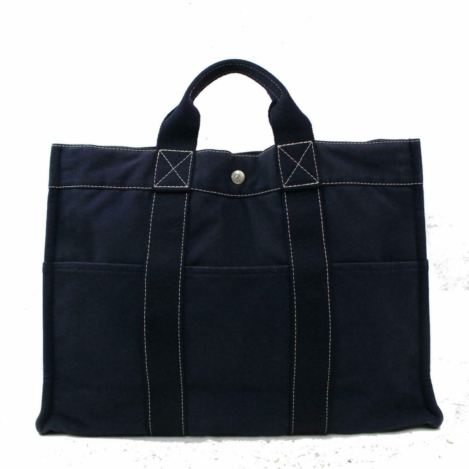 Luxury Hermes Tote Bag Deauville Navy Blue Canvas ( -16189)