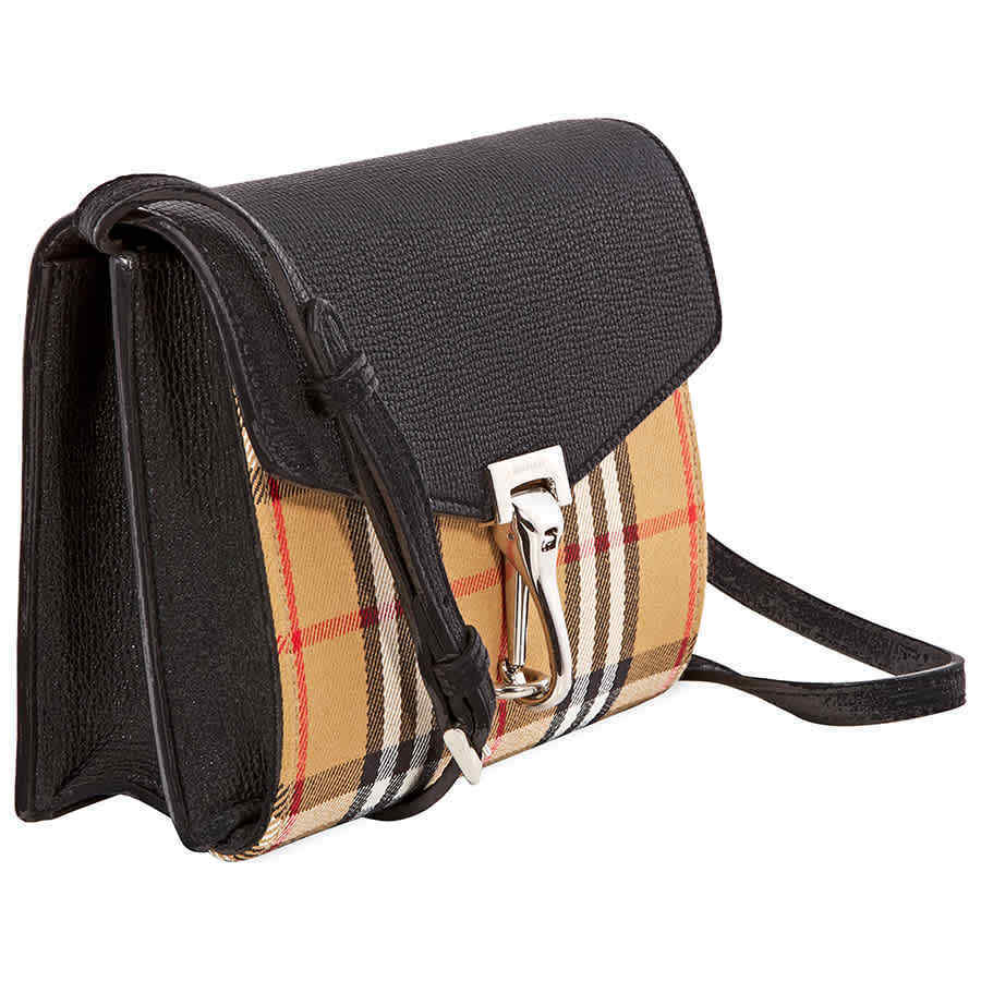 Burberry Mini Leather and Check Crossbody Bag- Black 4079965
