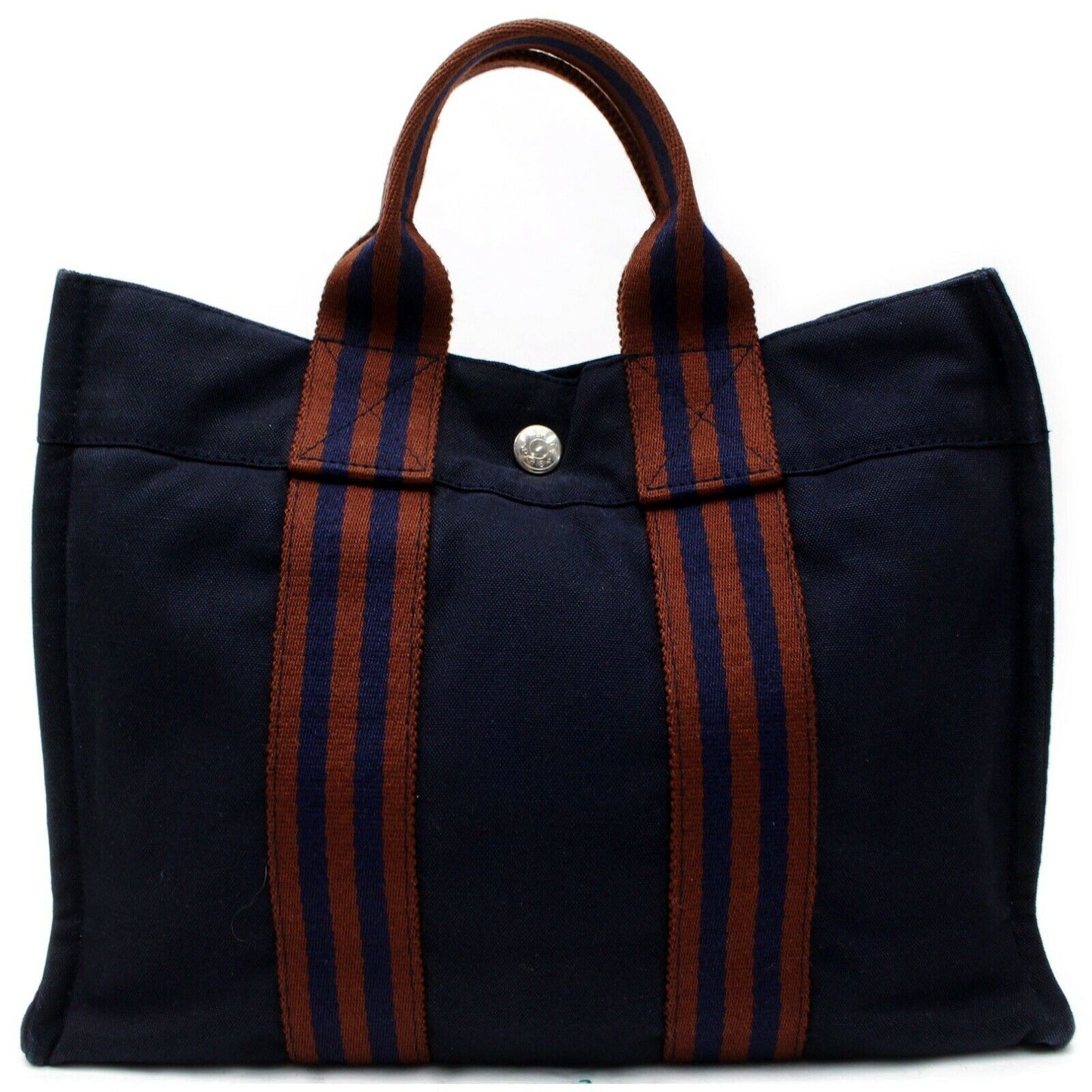 Brand Inspired Luxury Hermes Tote Bag Sac Fool Toepm Navy Blue Canvas ( -10987)