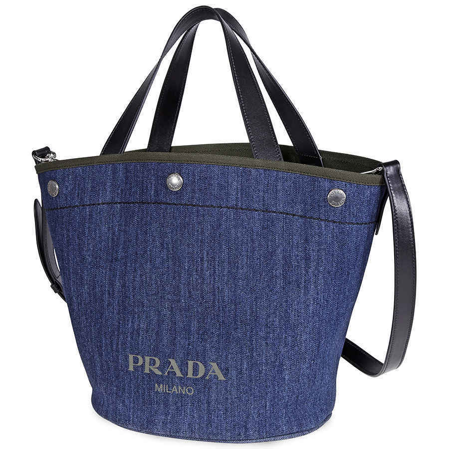 Prada and Leather Tote Bag- Blue/Camouflage Green 1BG244_2BBV_F0YFS_V_OOO