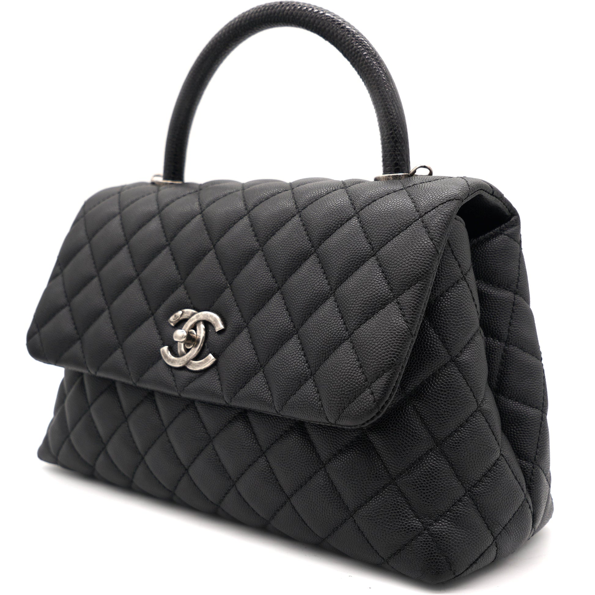 Chanel Black Caviar Leather Medium Coco Top Handle Bag