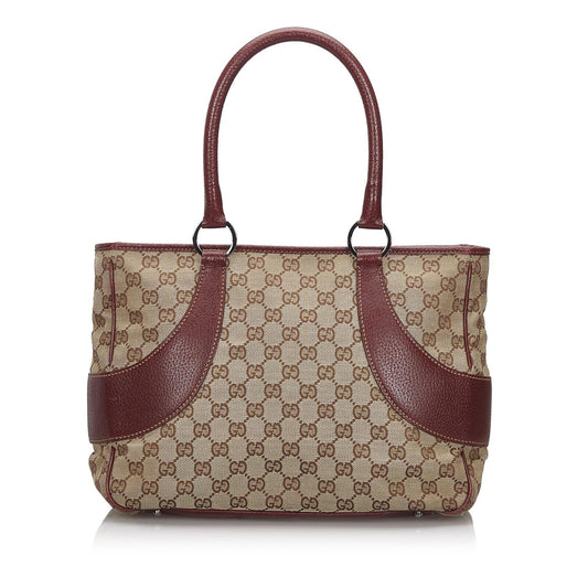 Gucci Brown Leather Canvas Tote Style 5