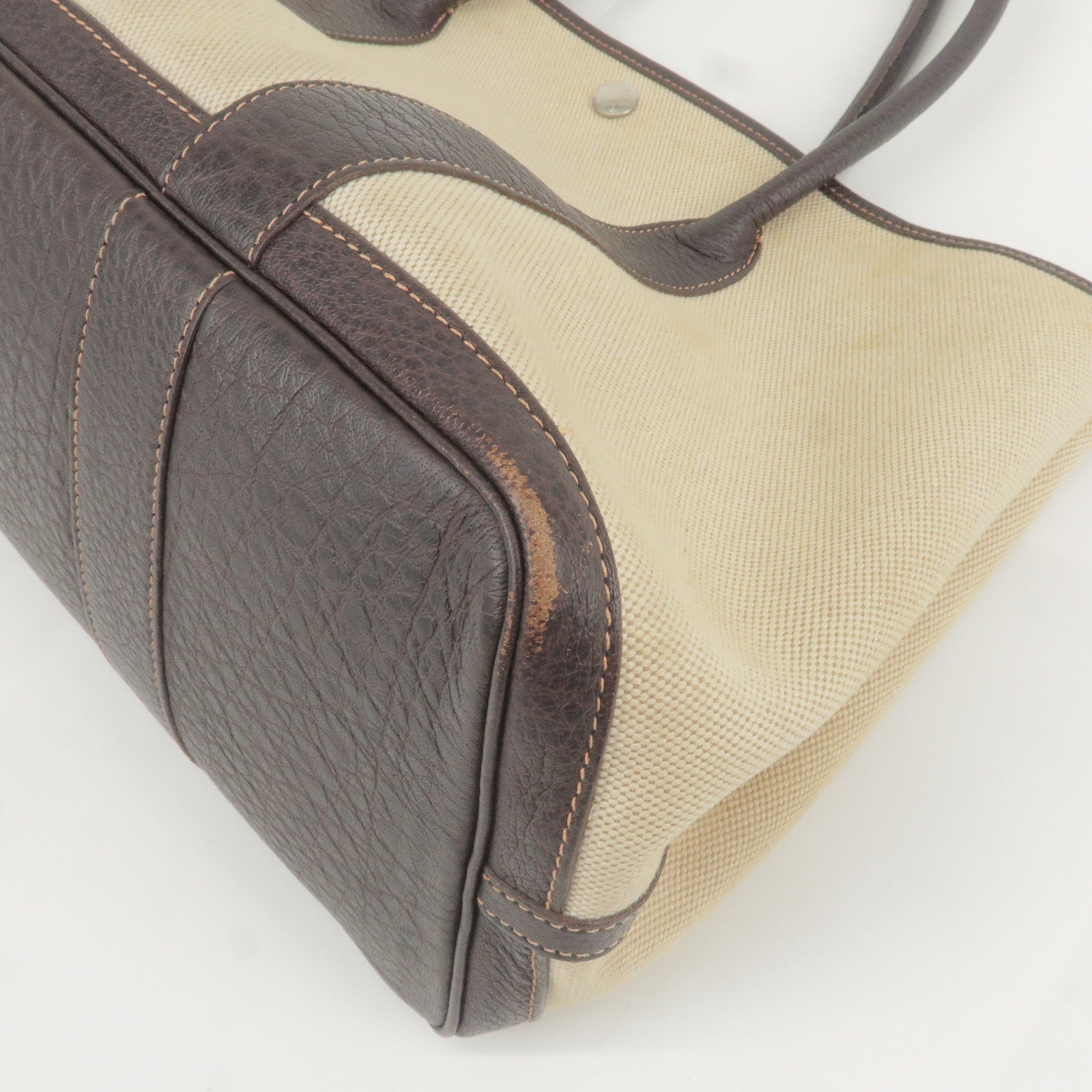 Luxury Hermes Canvas Leather Garden Party PM Tote Bag Beige G Stamp