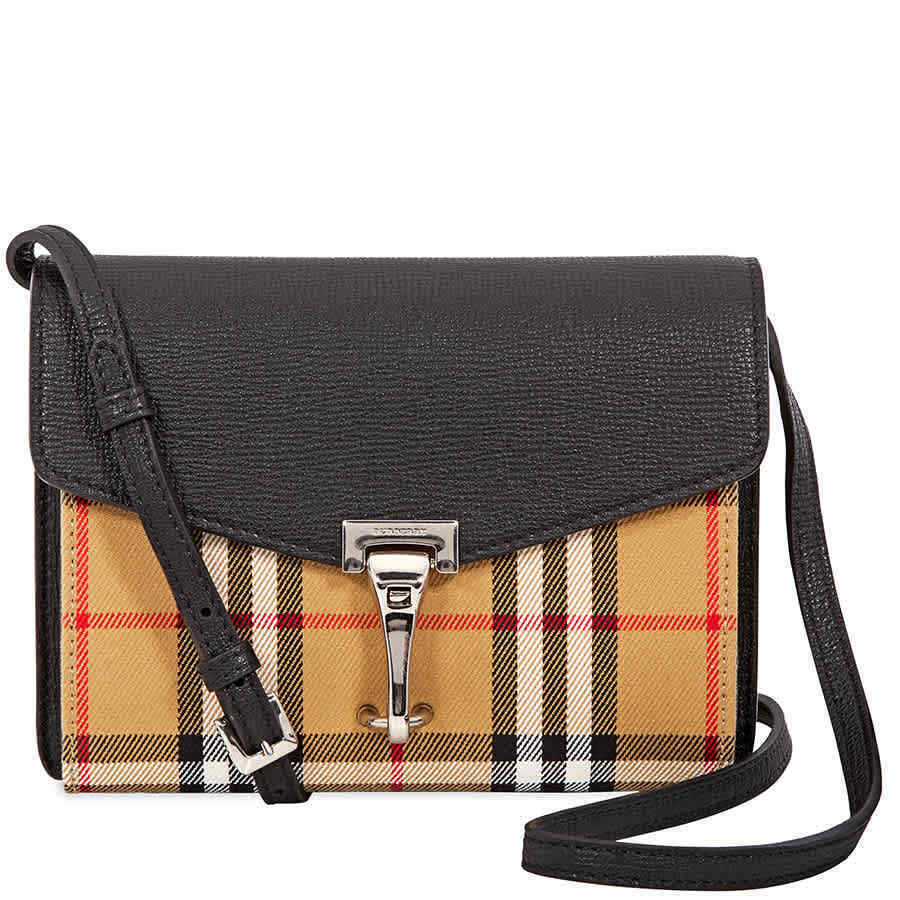 Burberry Mini Leather and Check Crossbody Bag- Black 4079965