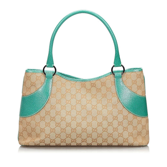 Gucci Brown Leather Canvas Tote Style 2