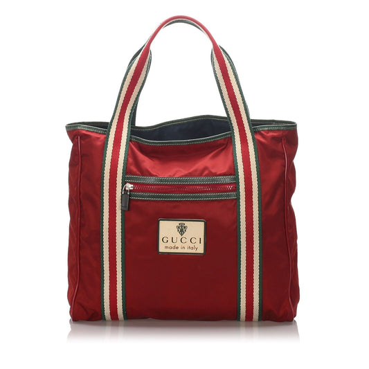 Gucci Red Leather Nylon Tote