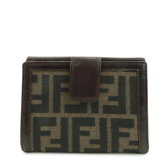 FENDI Zucca Leather Canvas Double Hook Bi-fold Wallet Brown 30795